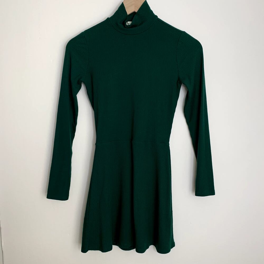 Reformation Maya Dress Long Sleeve Ribbed Emerald Green Womens XS